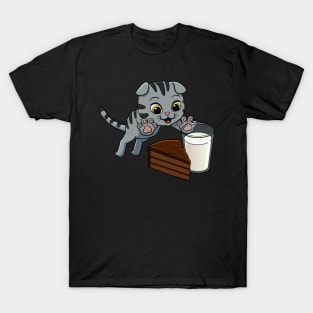 Scottish Fold Cat excited to have Chocolate Cake with Milk T-Shirt